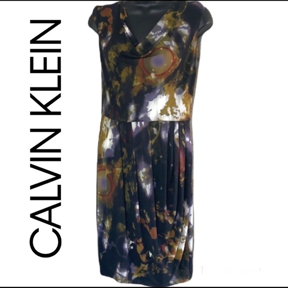 Calvin Klein black/purple Sleeveless geometric pattern sheath dress size 2 - Picture 1 of 11